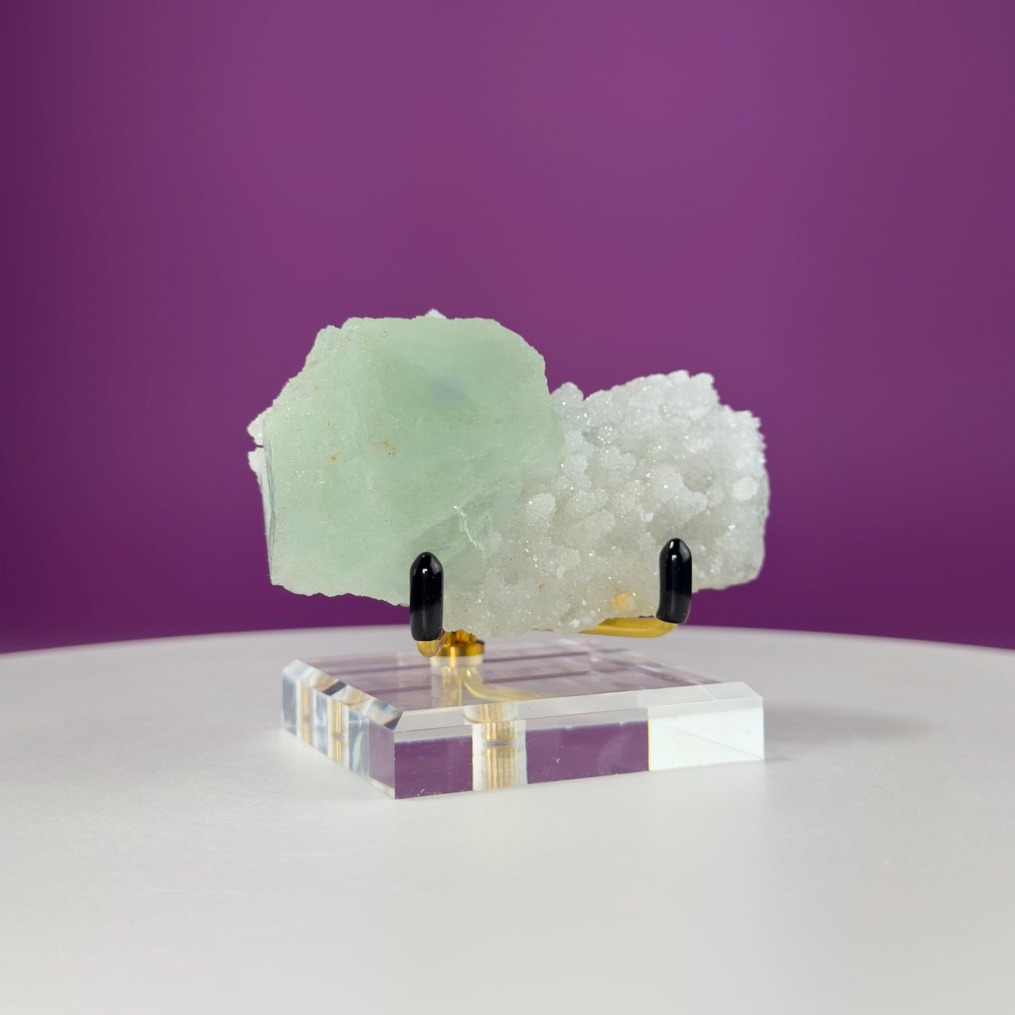 Fluorite (Manaoshan Mine, Hunan, China), (Includes Gold Metal/Acrylic Stand), UV Reactive