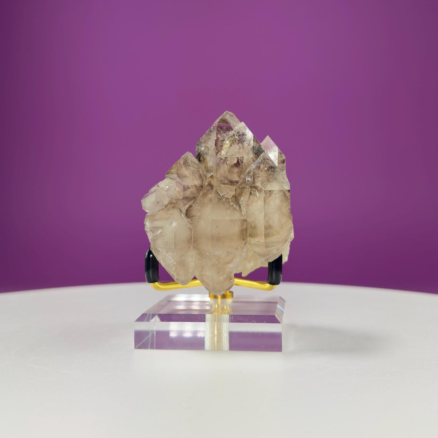 Smoky Quartz Elestial Specimen (Includes Gold Metal/Acrylic Stand)