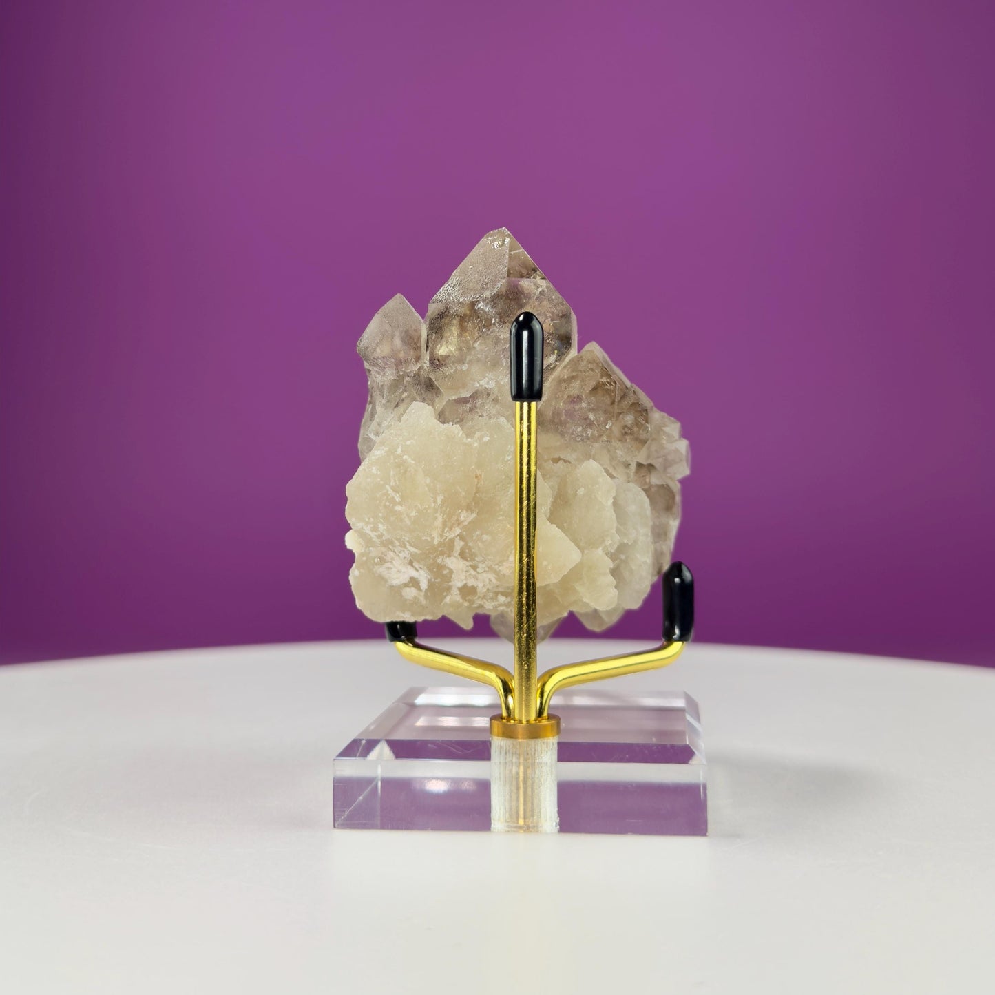 Smoky Quartz Elestial Specimen (Includes Gold Metal/Acrylic Stand)