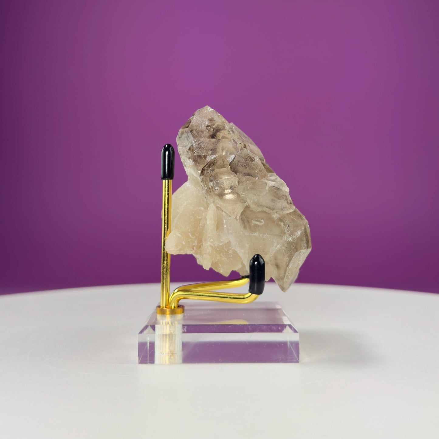 Smoky Quartz Elestial Specimen (Includes Gold Metal/Acrylic Stand)