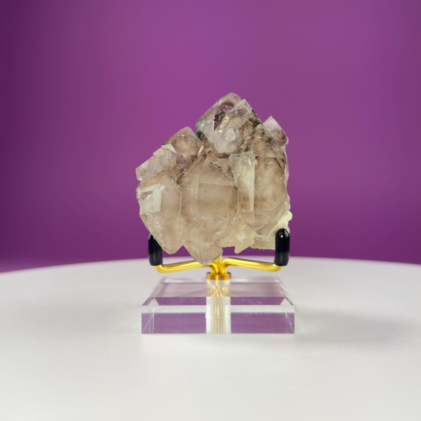Smoky Quartz Elestial Specimen (Includes Gold Metal/Acrylic Stand)