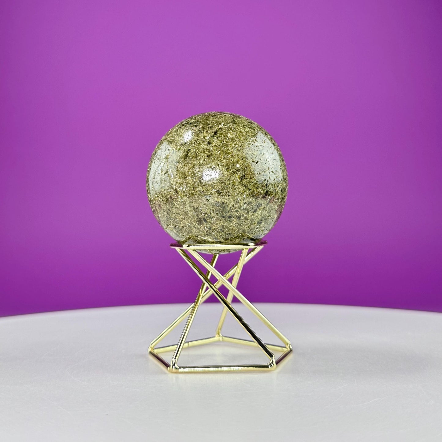Green Tourmaline Sphere (Includes Gold Metal Display Stand)