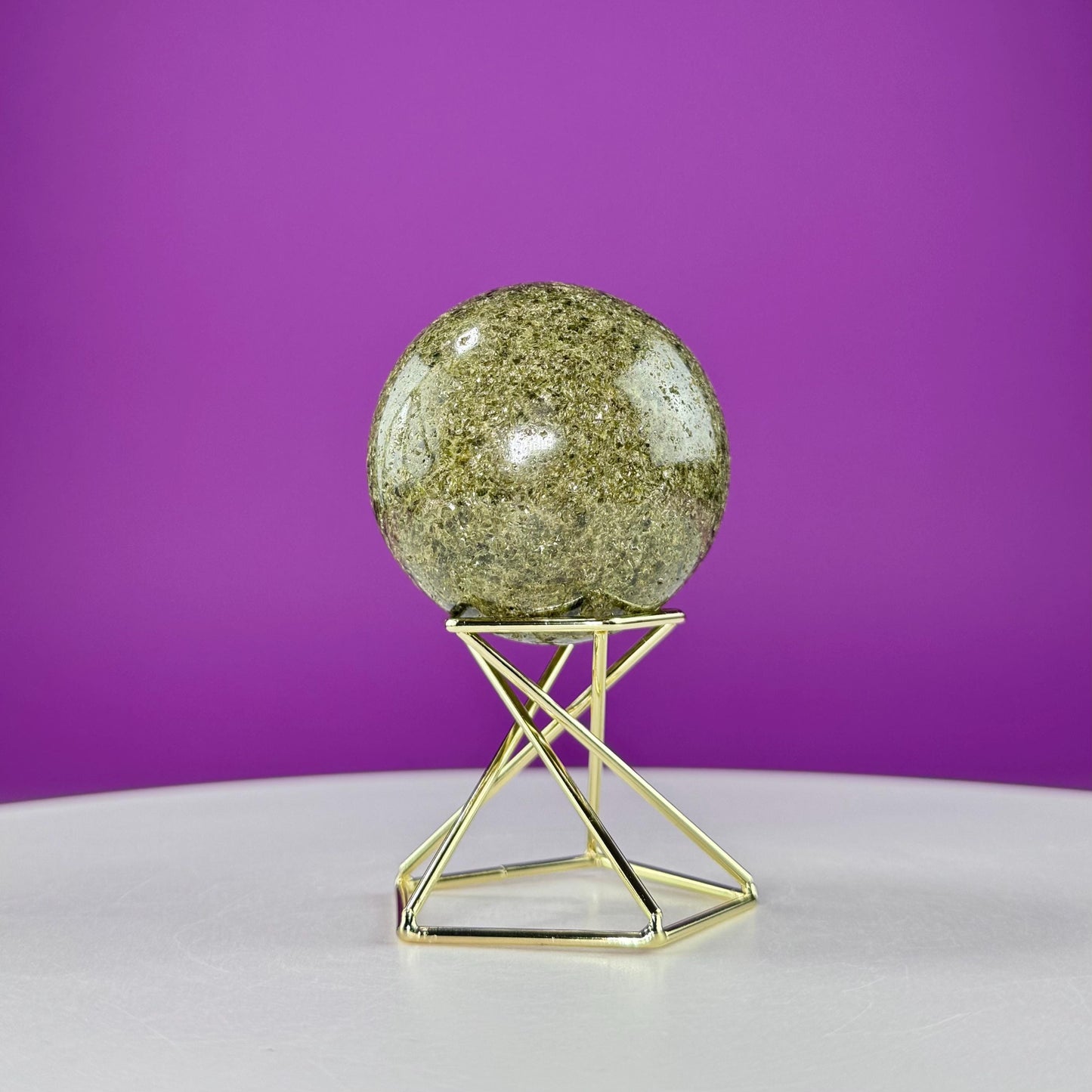 Green Tourmaline Sphere (Includes Gold Metal Display Stand)