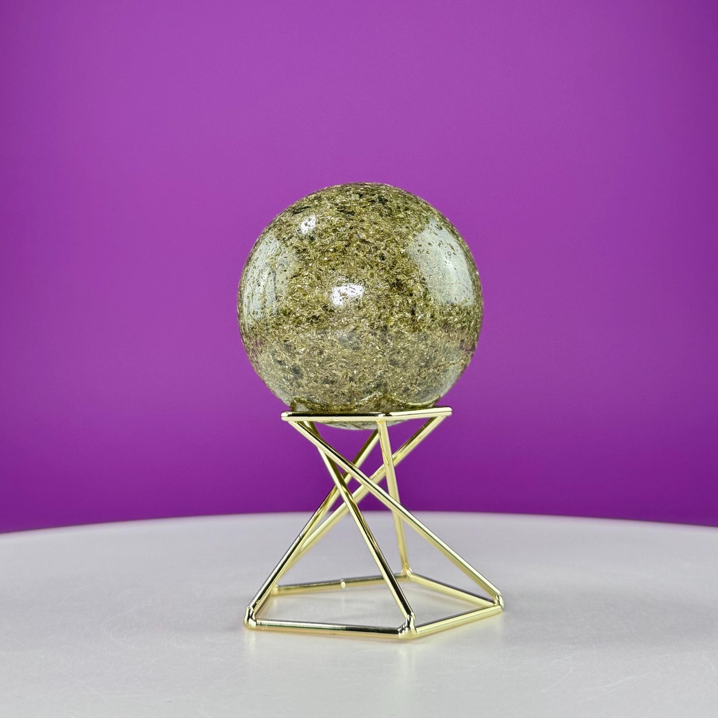 Green Tourmaline Sphere (Includes Gold Metal Display Stand)