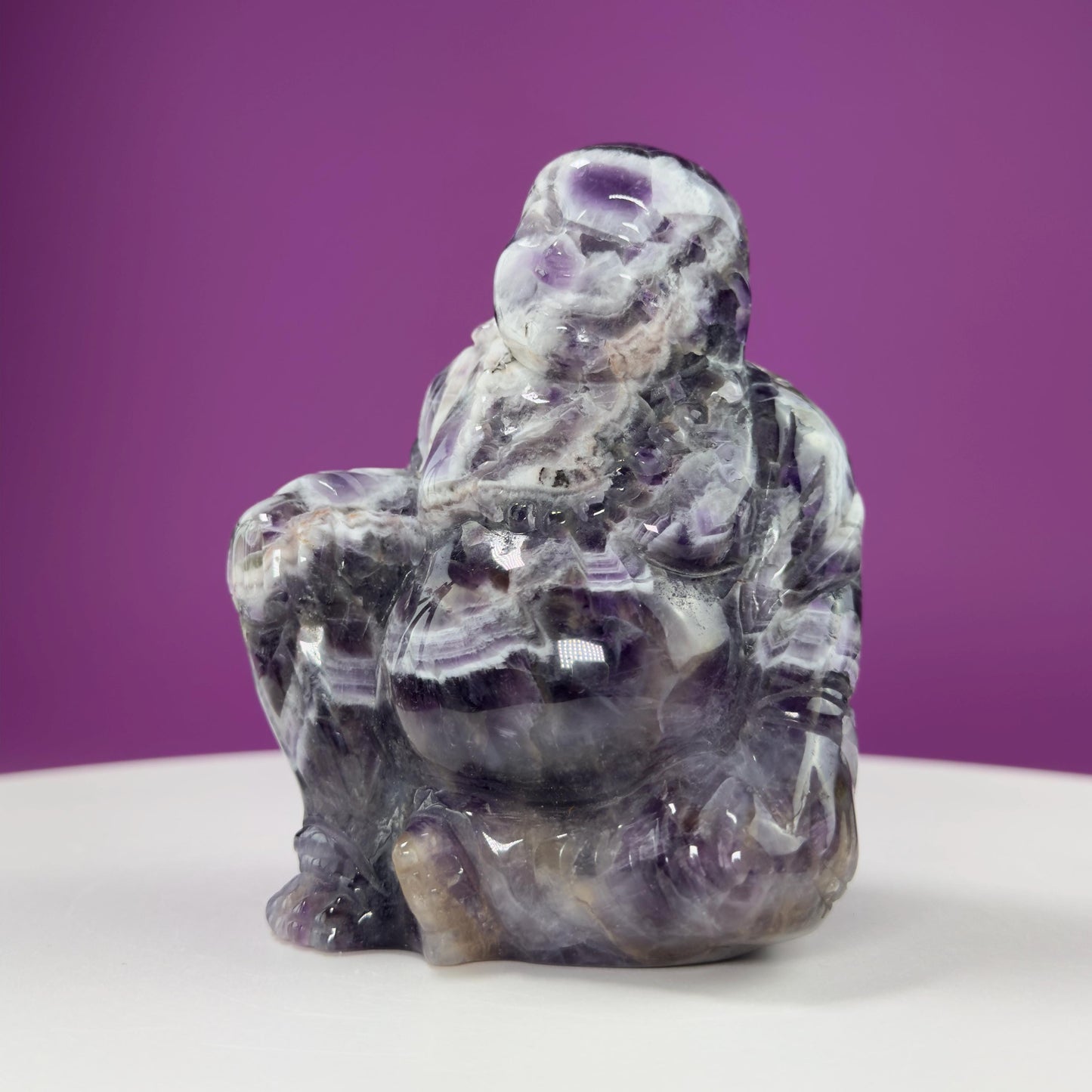 Dream Amethyst Laughing Buddha Carving