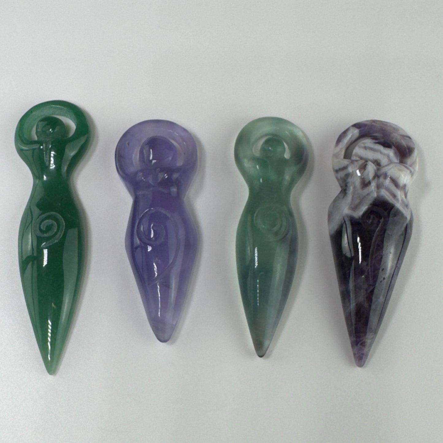 Spiral Goddess Carving, Green Aventurine, Fluorite, Purple Fluorite, Chevron Amethyst