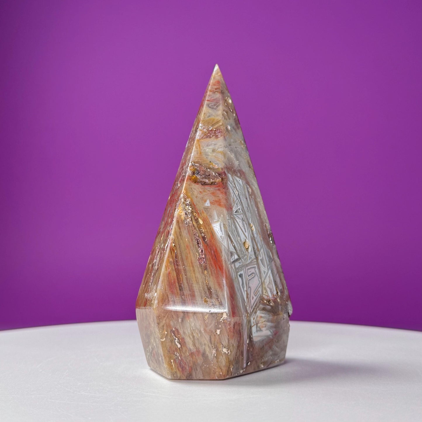 Sagenite Agate Diamond Carving (Brazil)