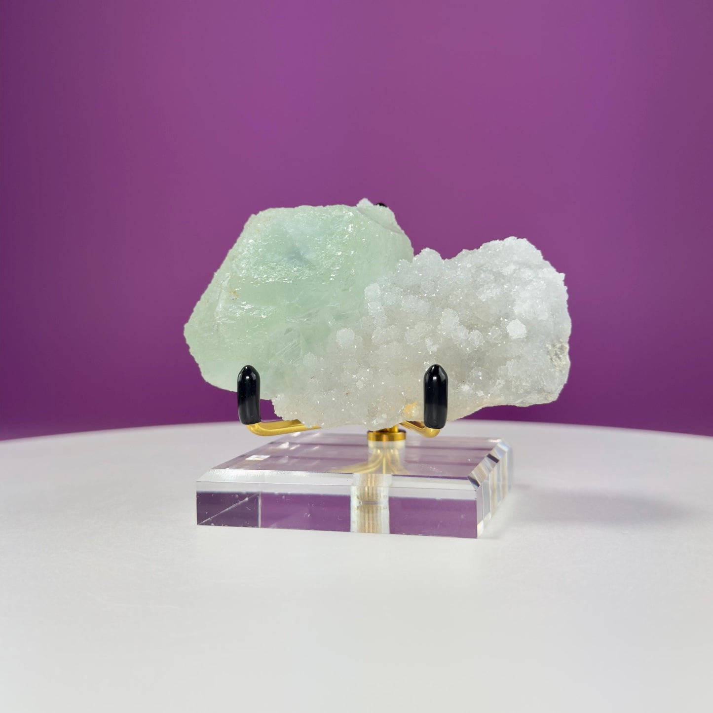 Fluorite (Manaoshan Mine, Hunan, China), (Includes Gold Metal/Acrylic Stand), UV Reactive