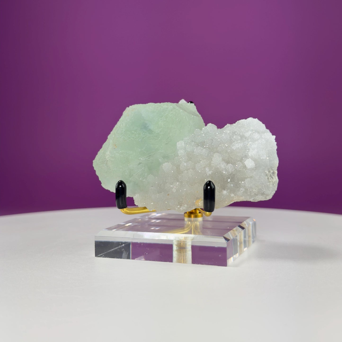 Fluorite (Manaoshan Mine, Hunan, China), (Includes Gold Metal/Acrylic Stand), UV Reactive