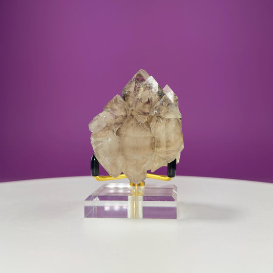Smoky Quartz Elestial Specimen (Includes Gold Metal/Acrylic Stand)