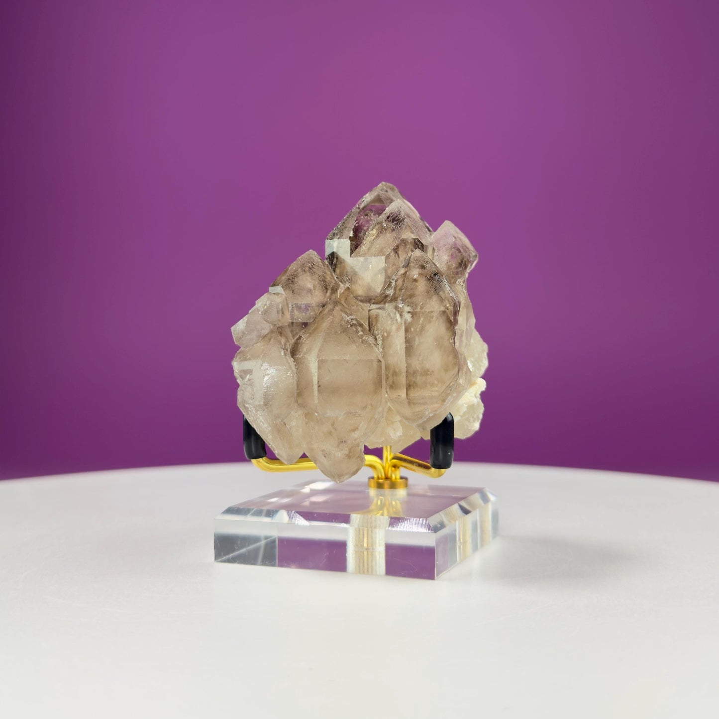 Smoky Quartz Elestial Specimen (Includes Gold Metal/Acrylic Stand)