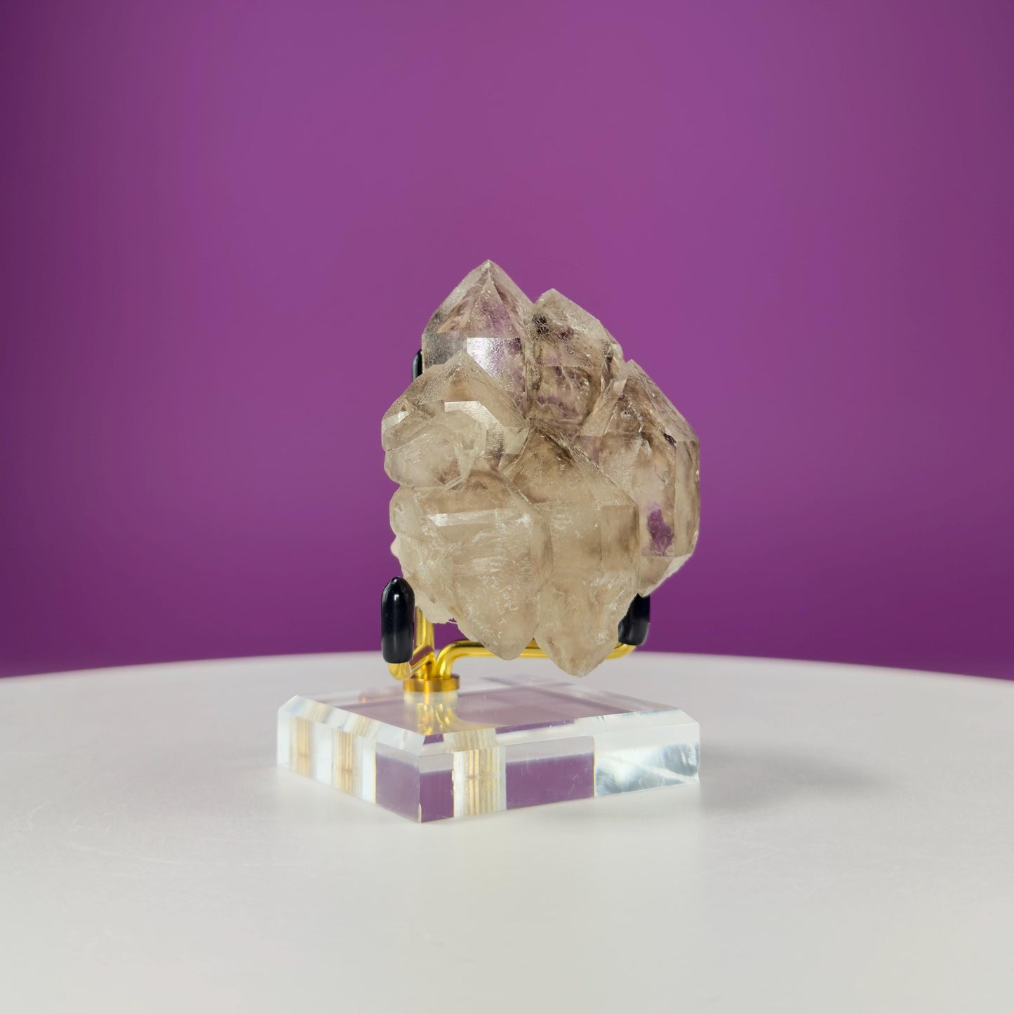 Smoky Quartz Elestial Specimen (Includes Gold Metal/Acrylic Stand)