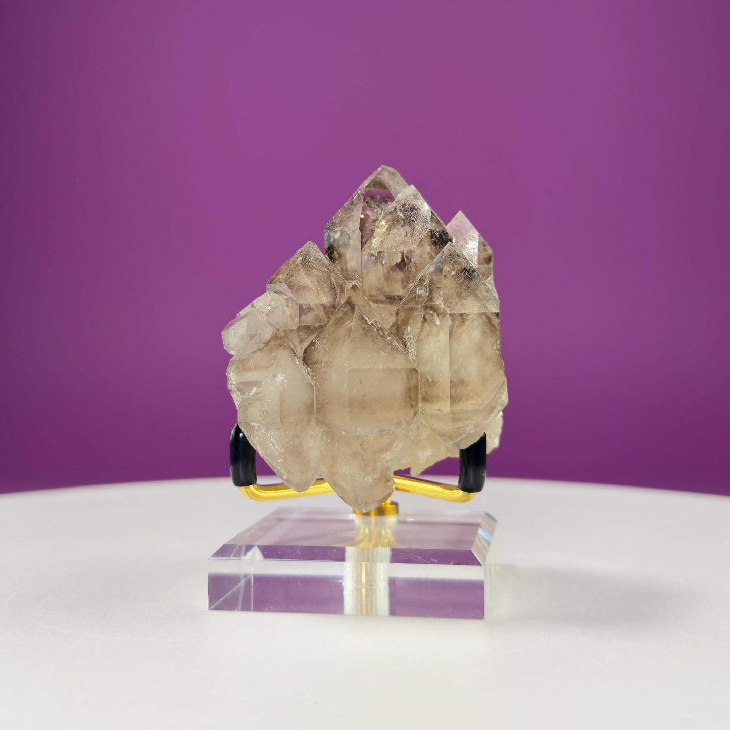 Smoky Quartz Elestial Specimen (Includes Gold Metal/Acrylic Stand)