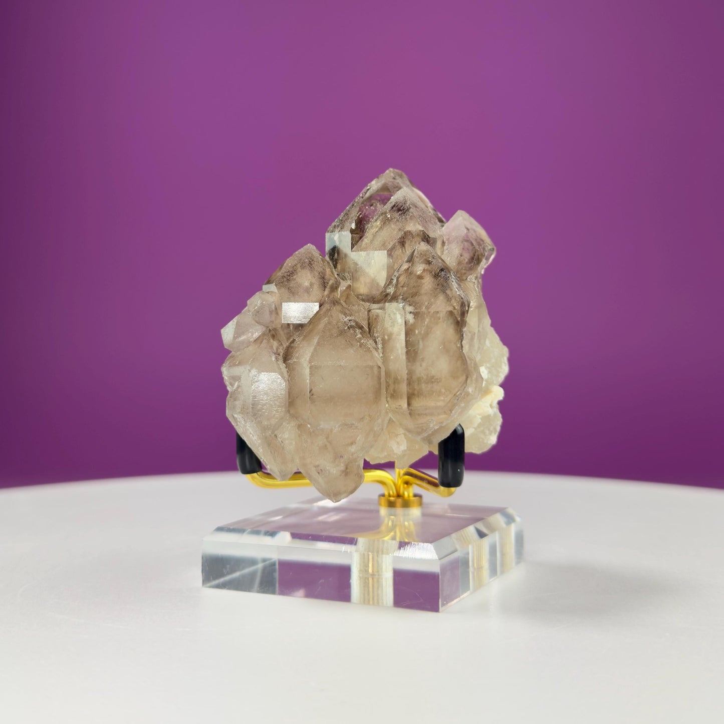 Smoky Quartz Elestial Specimen (Includes Gold Metal/Acrylic Stand)