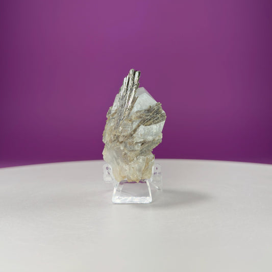 Epidote on Quartz Specimen (Skardu, Pakistan) (Includes Acrylic Stand)