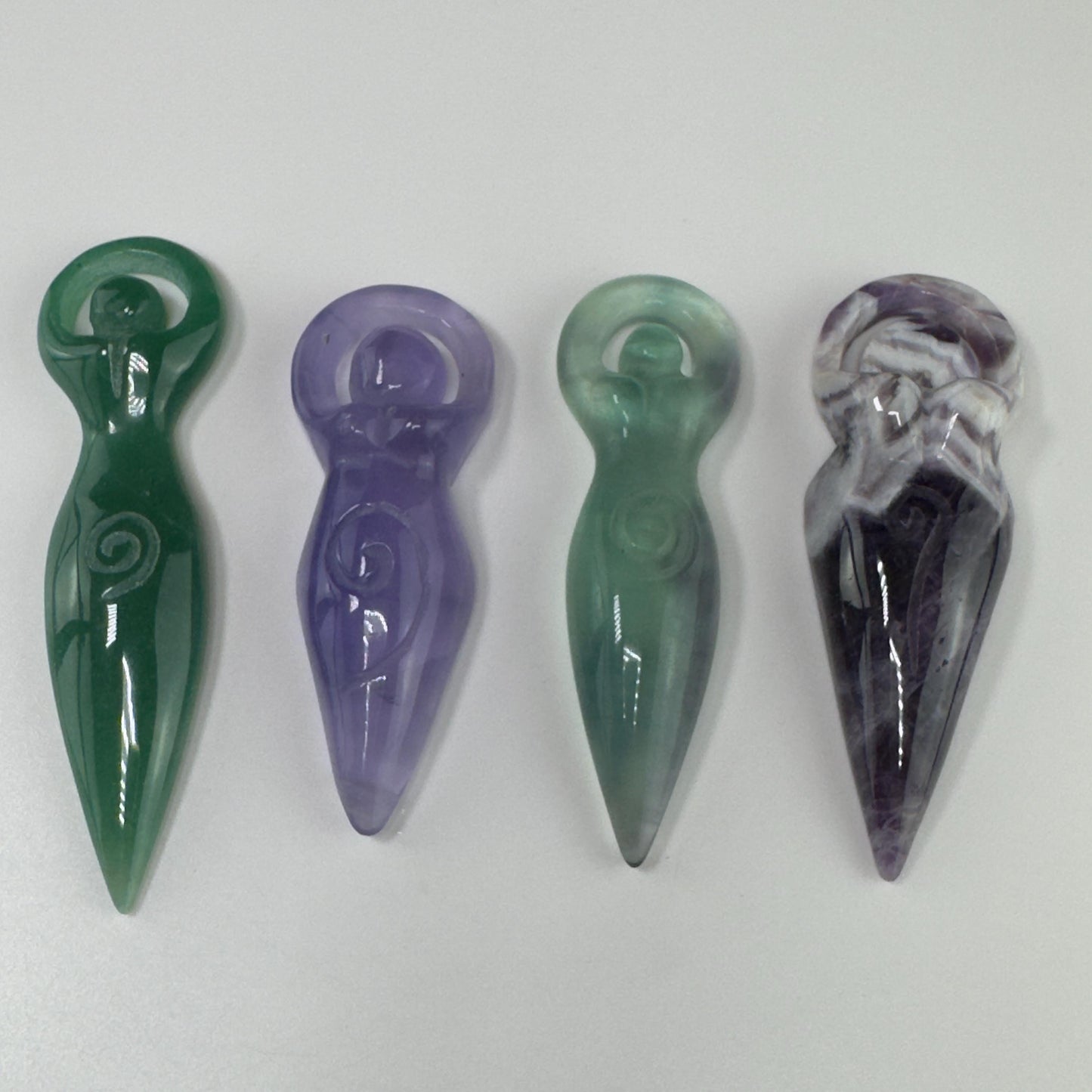 Spiral Goddess Carving, Green Aventurine, Fluorite, Purple Fluorite, Chevron Amethyst