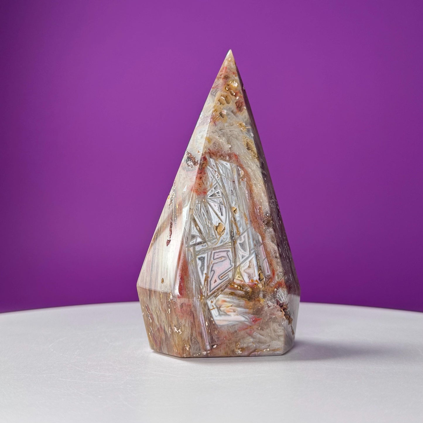 Sagenite Agate Diamond Carving (Brazil)
