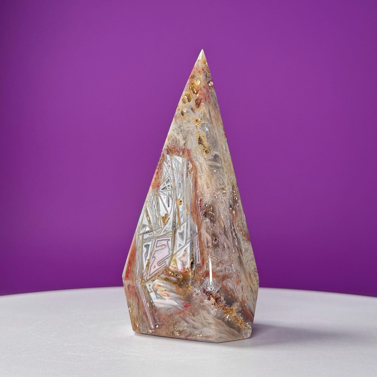 Sagenite Agate Diamond Carving (Brazil)