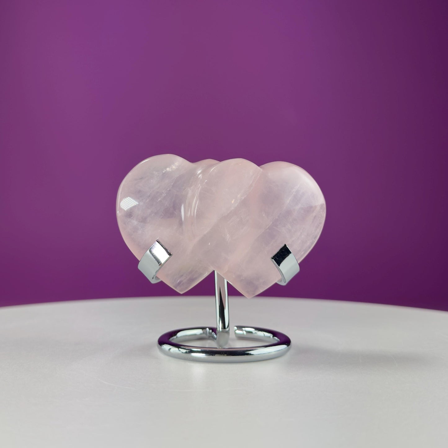 Rose Quartz Double Heart (Mexico) (Includes Silver Metal Stand)