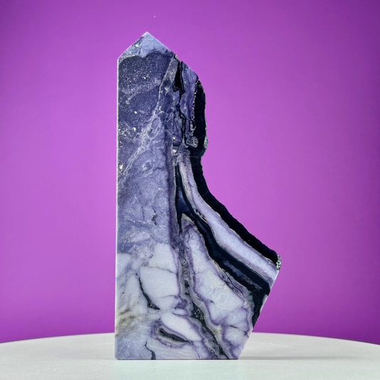 Silky Fluorite Slab (Includes Black Metal Stand)