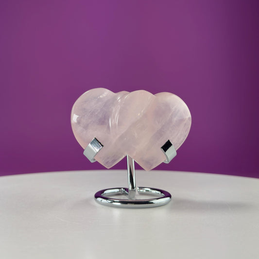 Rose Quartz Double Heart (Mexico) (Includes Silver Metal Stand)
