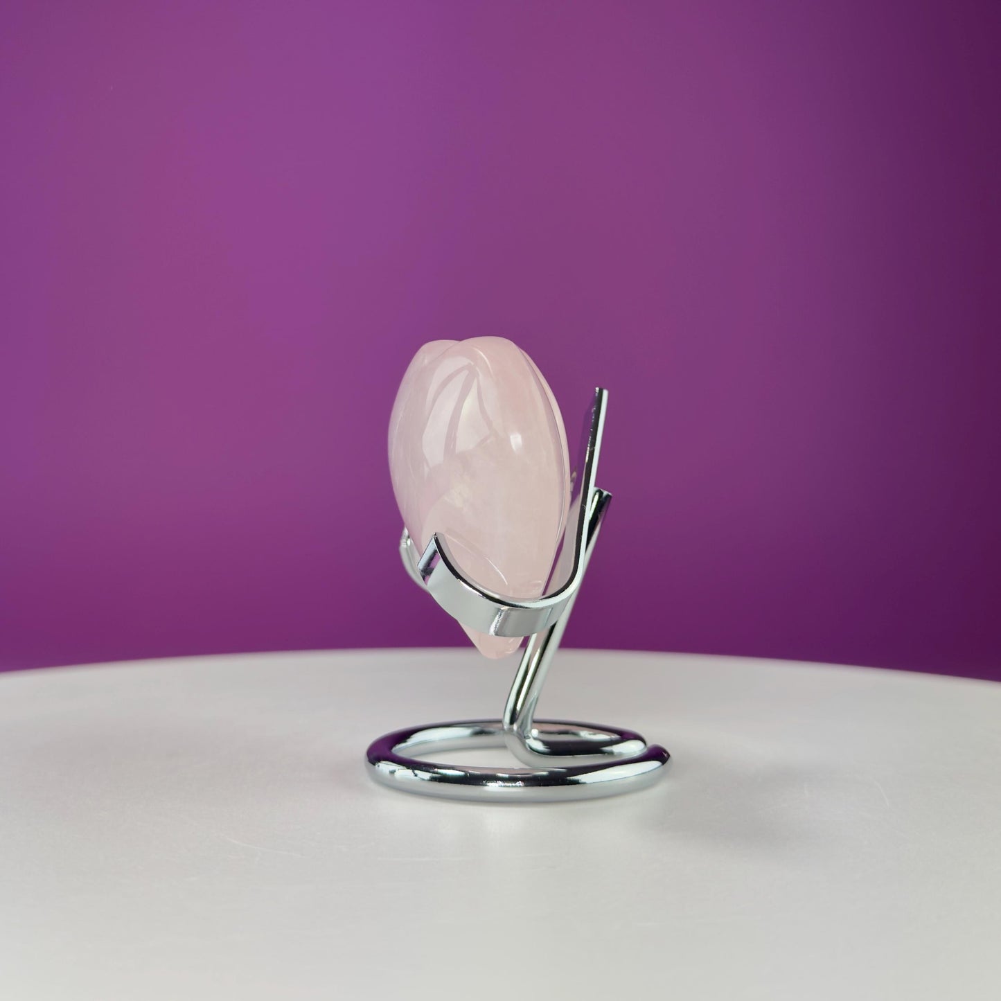 Rose Quartz Double Heart (Mexico) (Includes Silver Metal Stand)