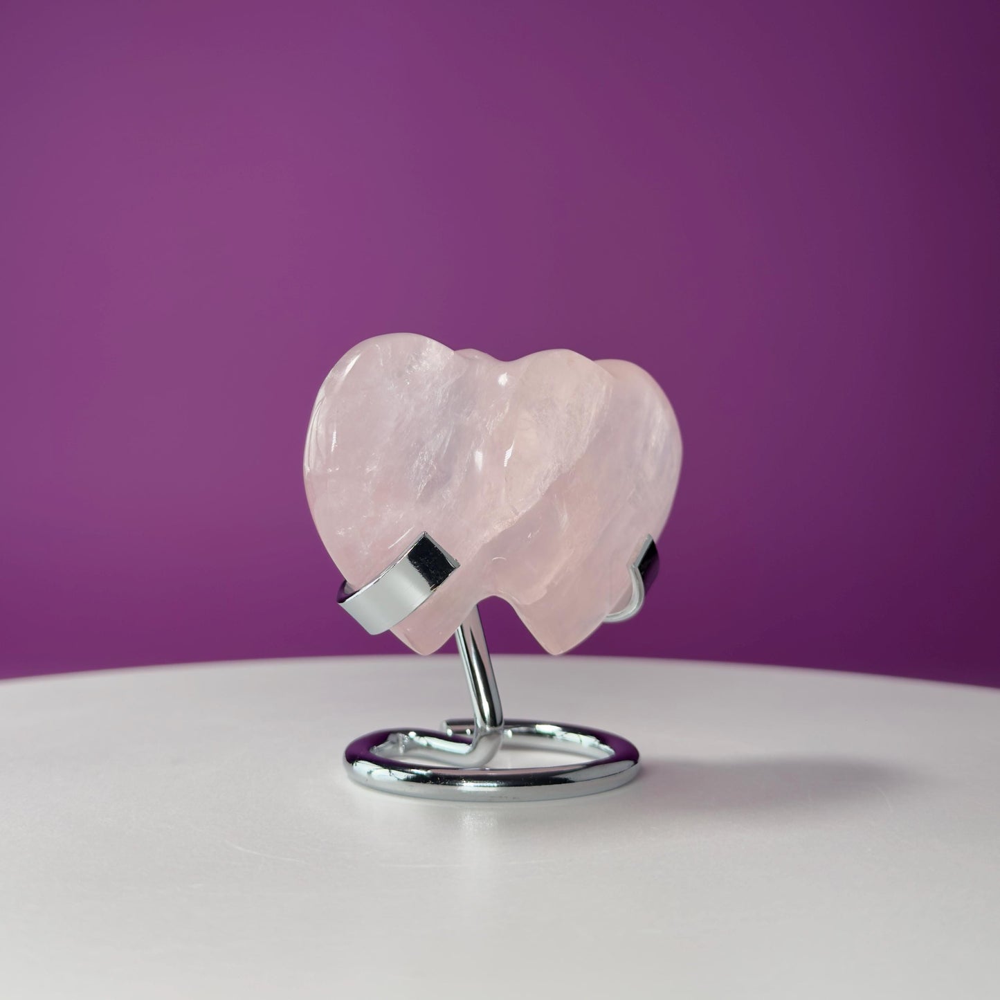 Rose Quartz Double Heart (Mexico) (Includes Silver Metal Stand)