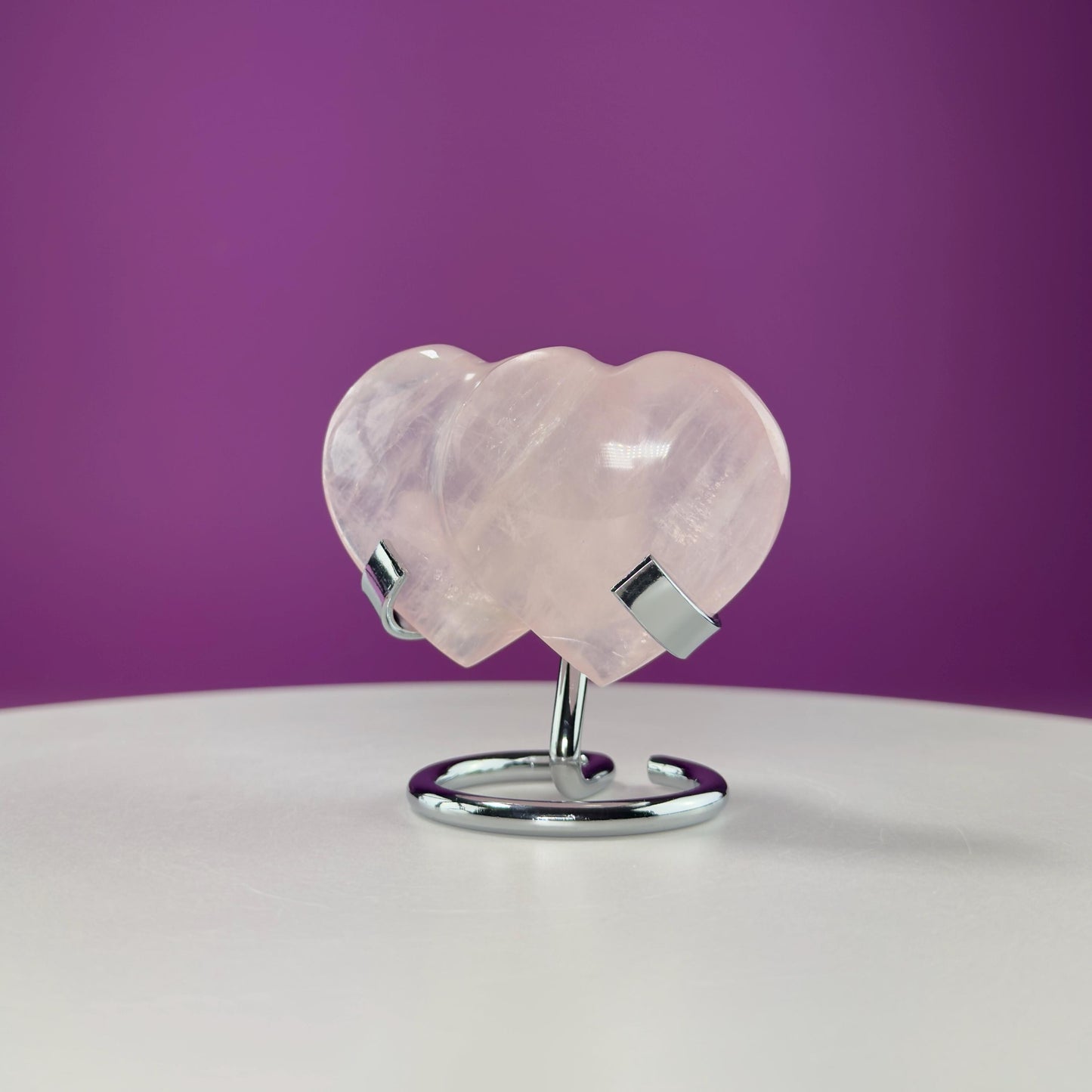 Rose Quartz Double Heart (Mexico) (Includes Silver Metal Stand)