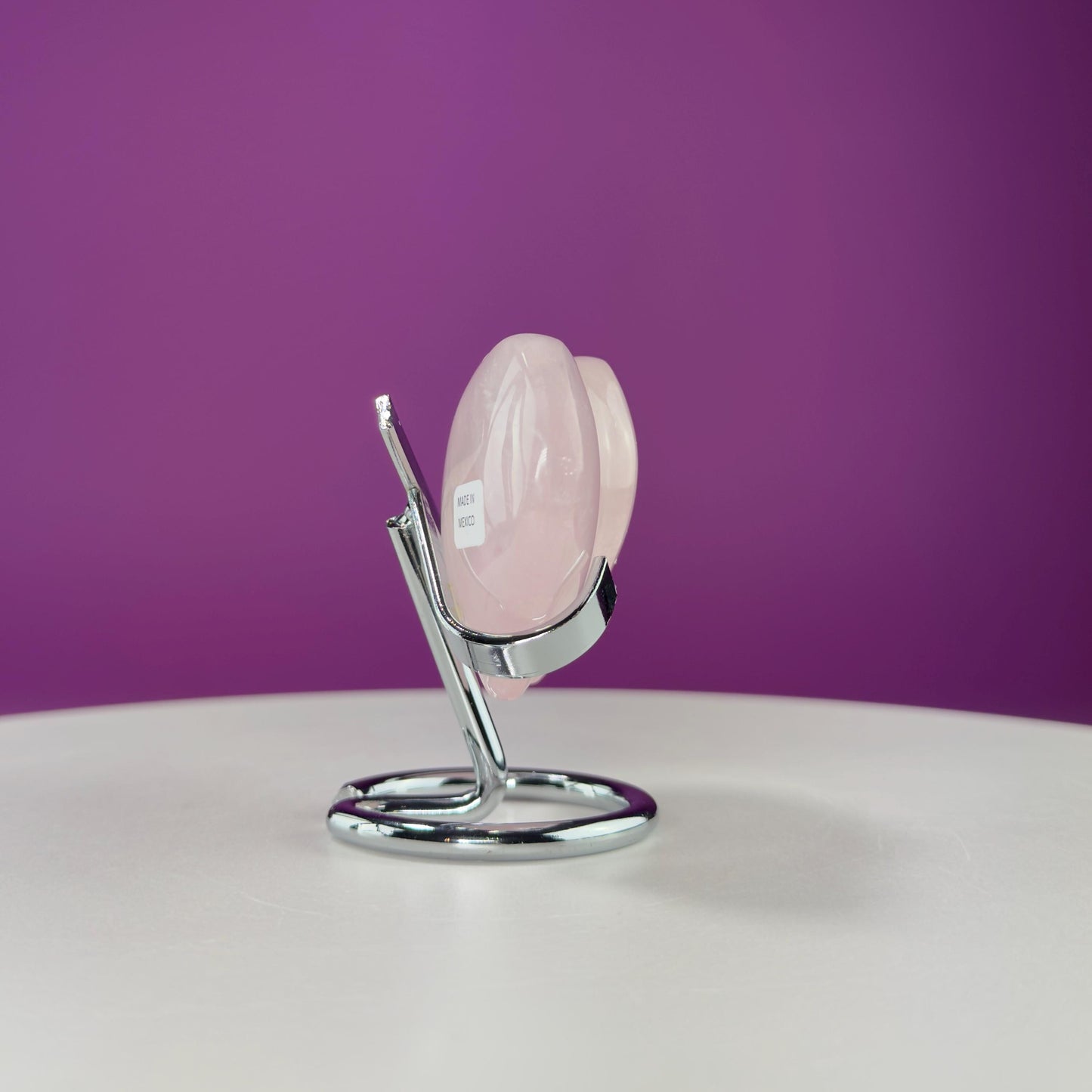 Rose Quartz Double Heart (Mexico) (Includes Silver Metal Stand)
