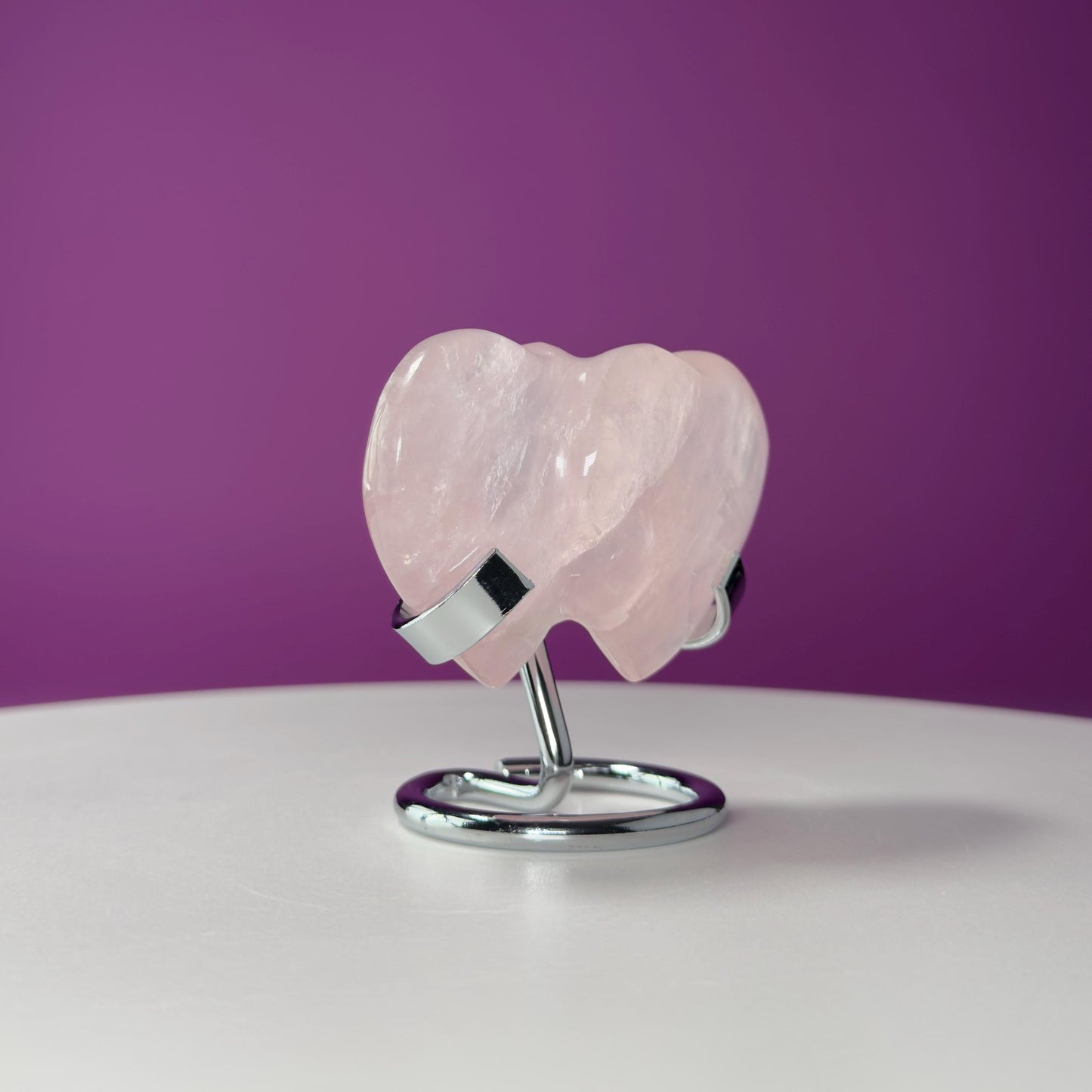 Rose Quartz Double Heart (Mexico) (Includes Silver Metal Stand)