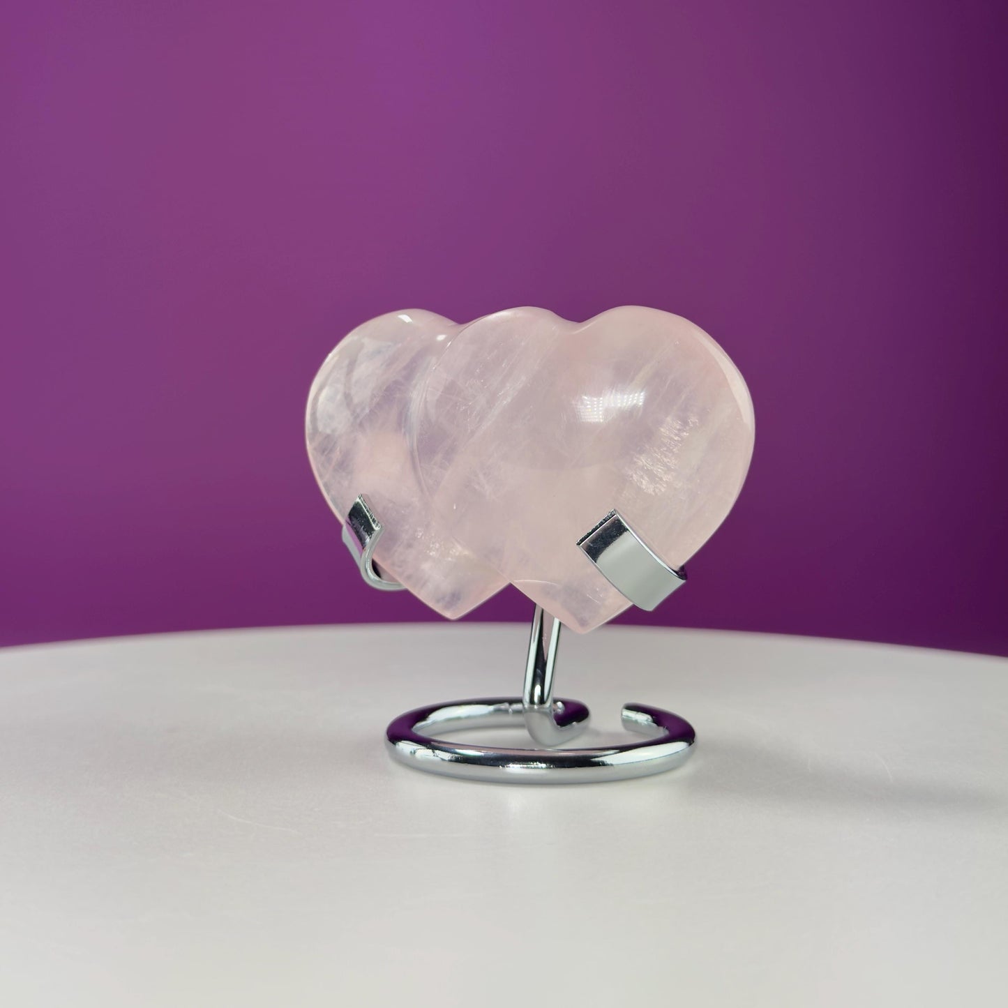 Rose Quartz Double Heart (Mexico) (Includes Silver Metal Stand)