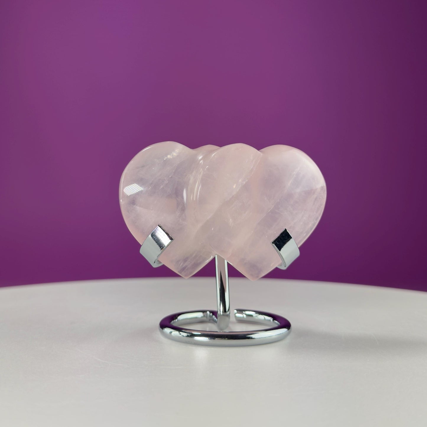 Rose Quartz Double Heart (Mexico) (Includes Silver Metal Stand)
