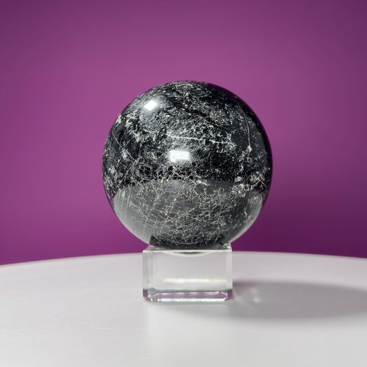 Black Tourmaline Sphere (Includes Glass Stand)