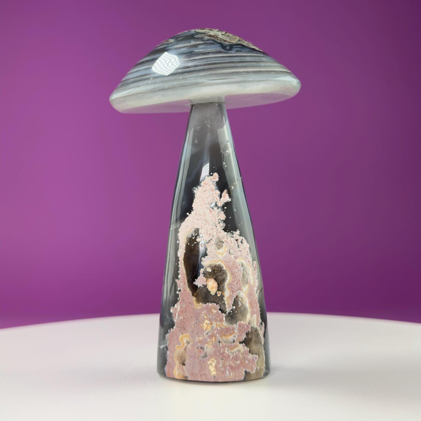 Agate Mushroom Carving with Drusy (Brazil)