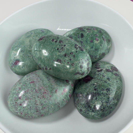 Ruby Zoisite Palm/Soap Stones, UV Reactive