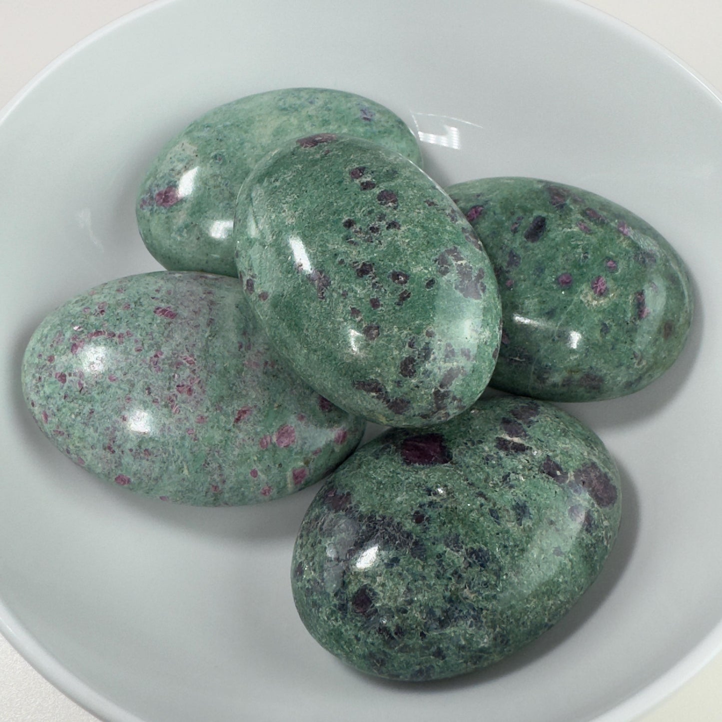 Ruby Zoisite Palm/Soap Stones, UV Reactive