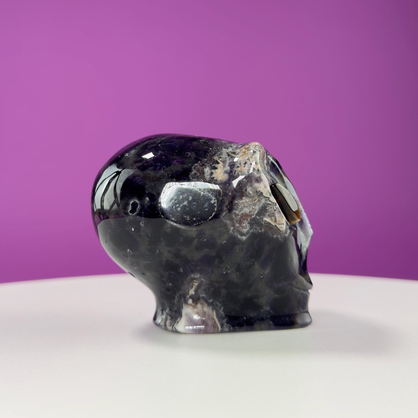 Dream Amethyst Alien Skull with Tiger Eyes, Chevron Amethyst Alien, Crystal Alien