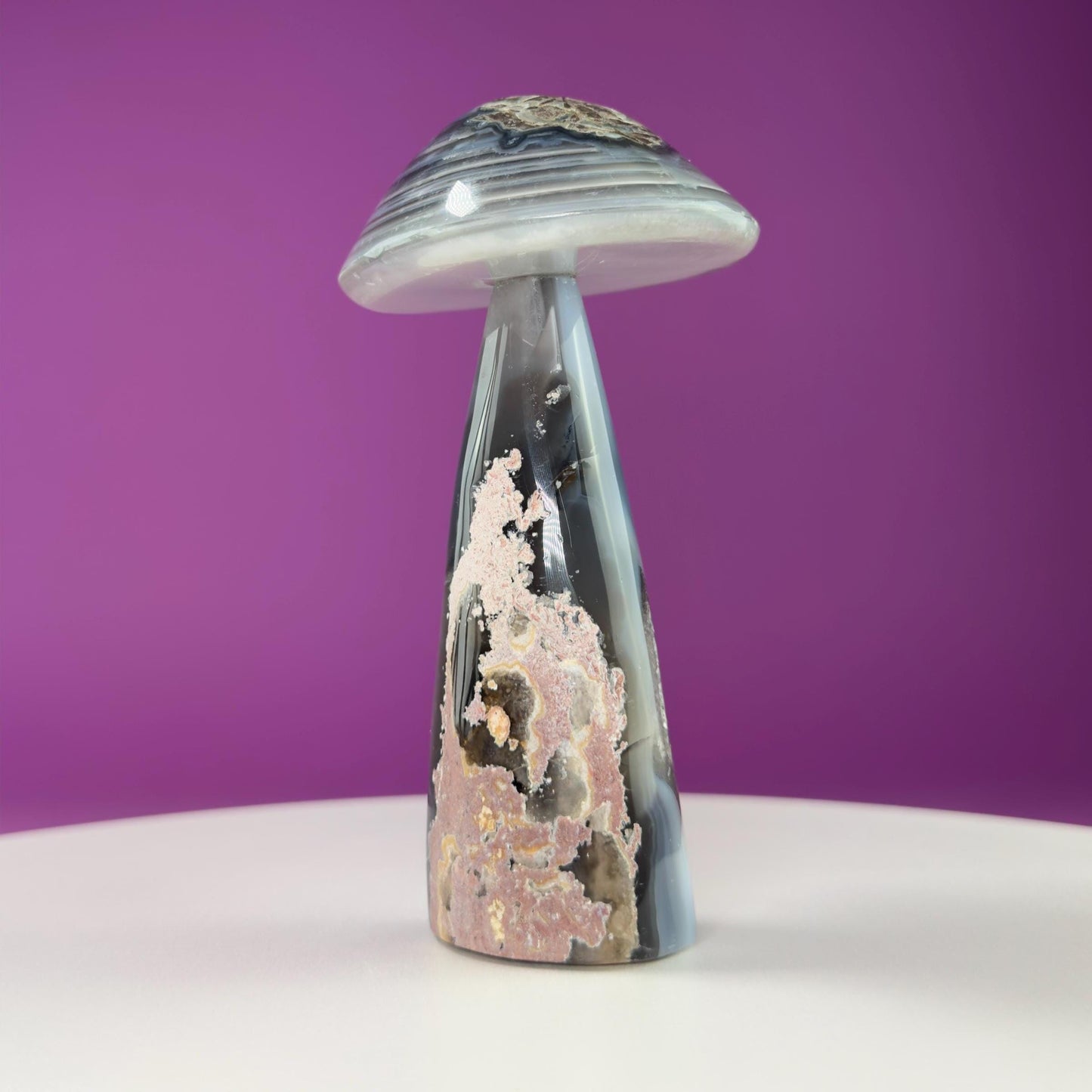 Agate Mushroom Carving with Drusy (Brazil)