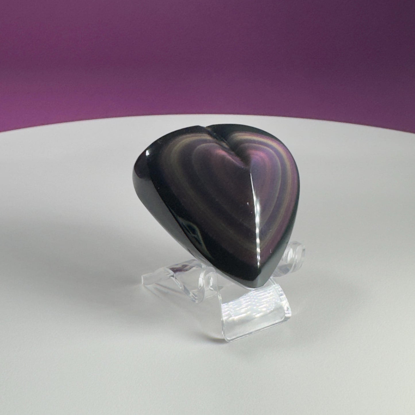 Mini Rainbow Obsidian Heart Carving (Mexico) (Includes Acrylic Stand)