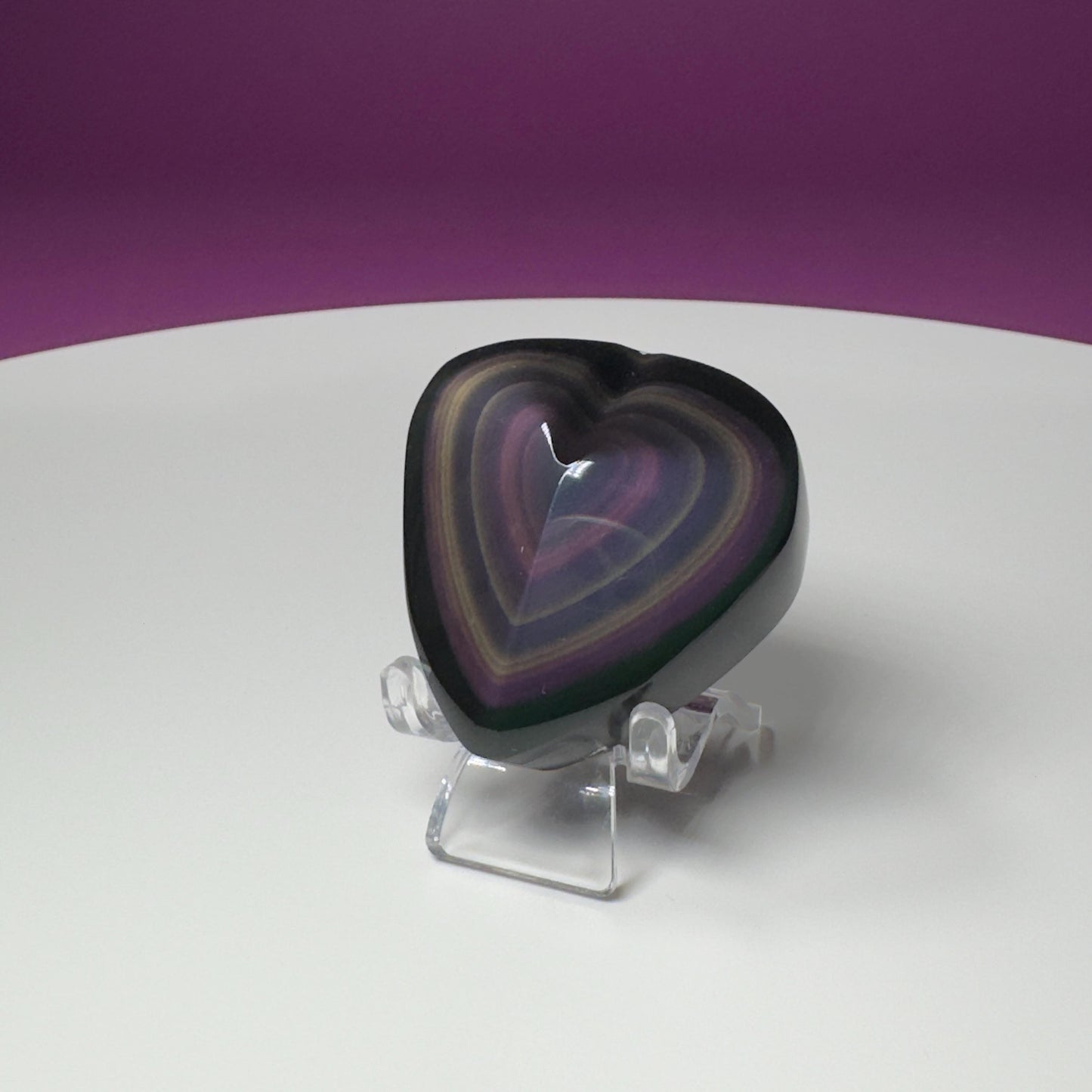 Mini Rainbow Obsidian Heart Carving (Mexico) (Includes Acrylic Stand)