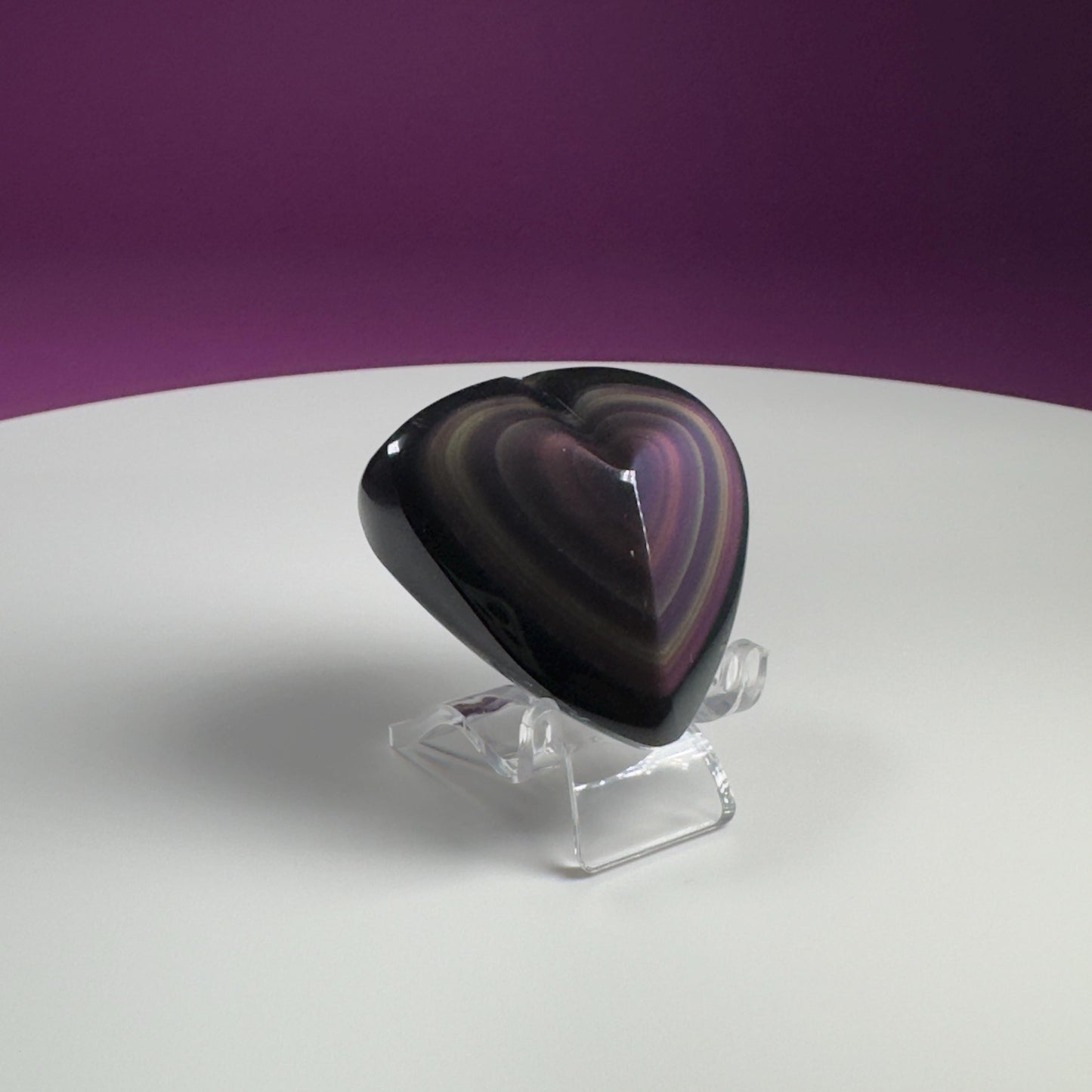 Mini Rainbow Obsidian Heart Carving (Mexico) (Includes Acrylic Stand)