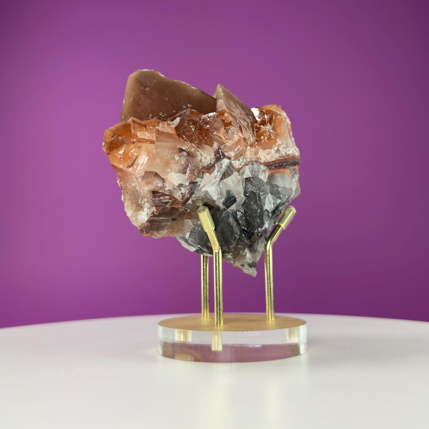 Mariposa Calcite (Mexico) (Includes Gold Metal/Acrylic Stand), UV Reactive