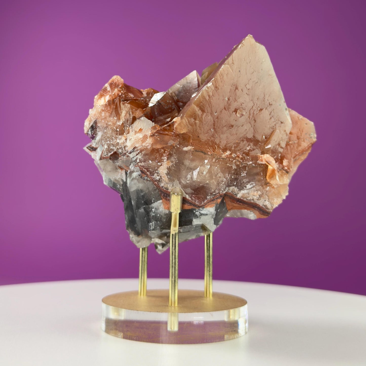 Mariposa Calcite (Mexico) (Includes Gold Metal/Acrylic Stand), UV Reactive