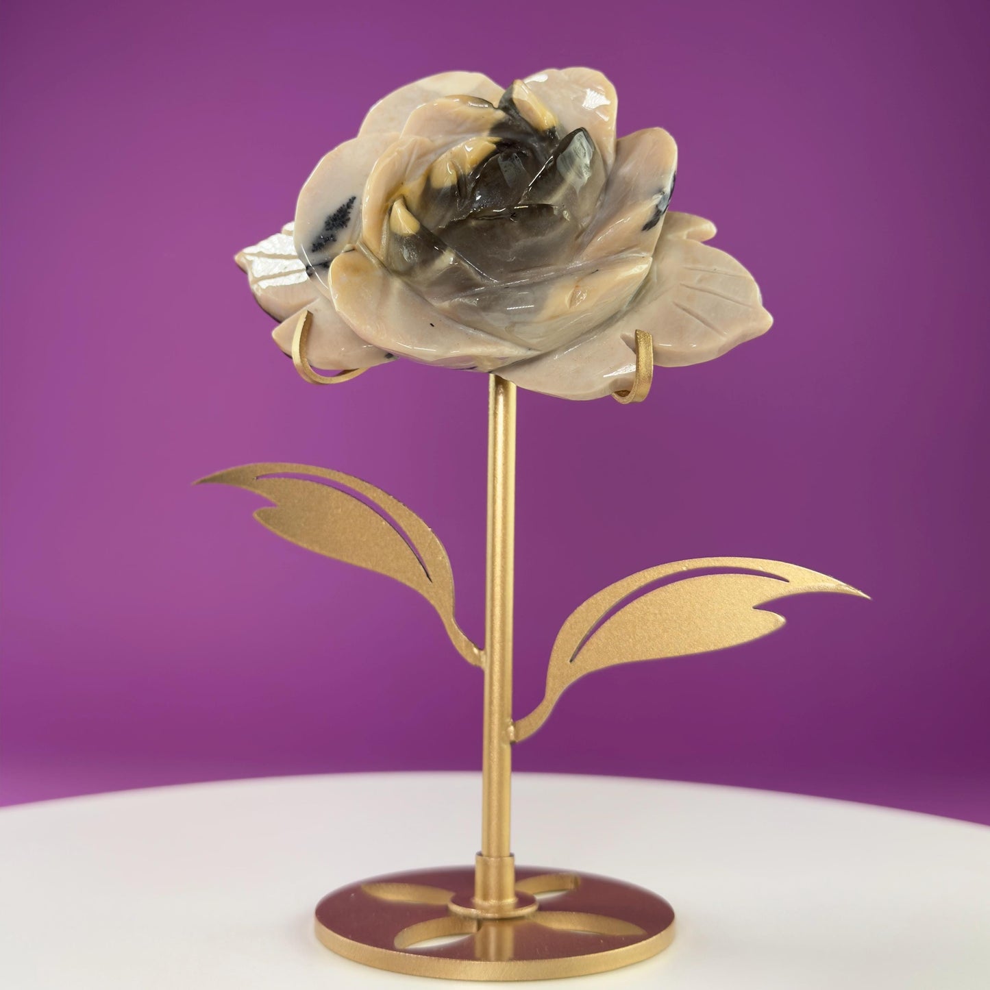 Mookaite Jasper Flower Carving (Includes Gold Metal Stand)
