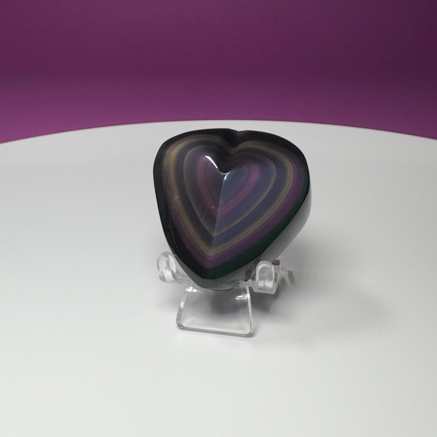Mini Rainbow Obsidian Heart Carving (Mexico) (Includes Acrylic Stand)