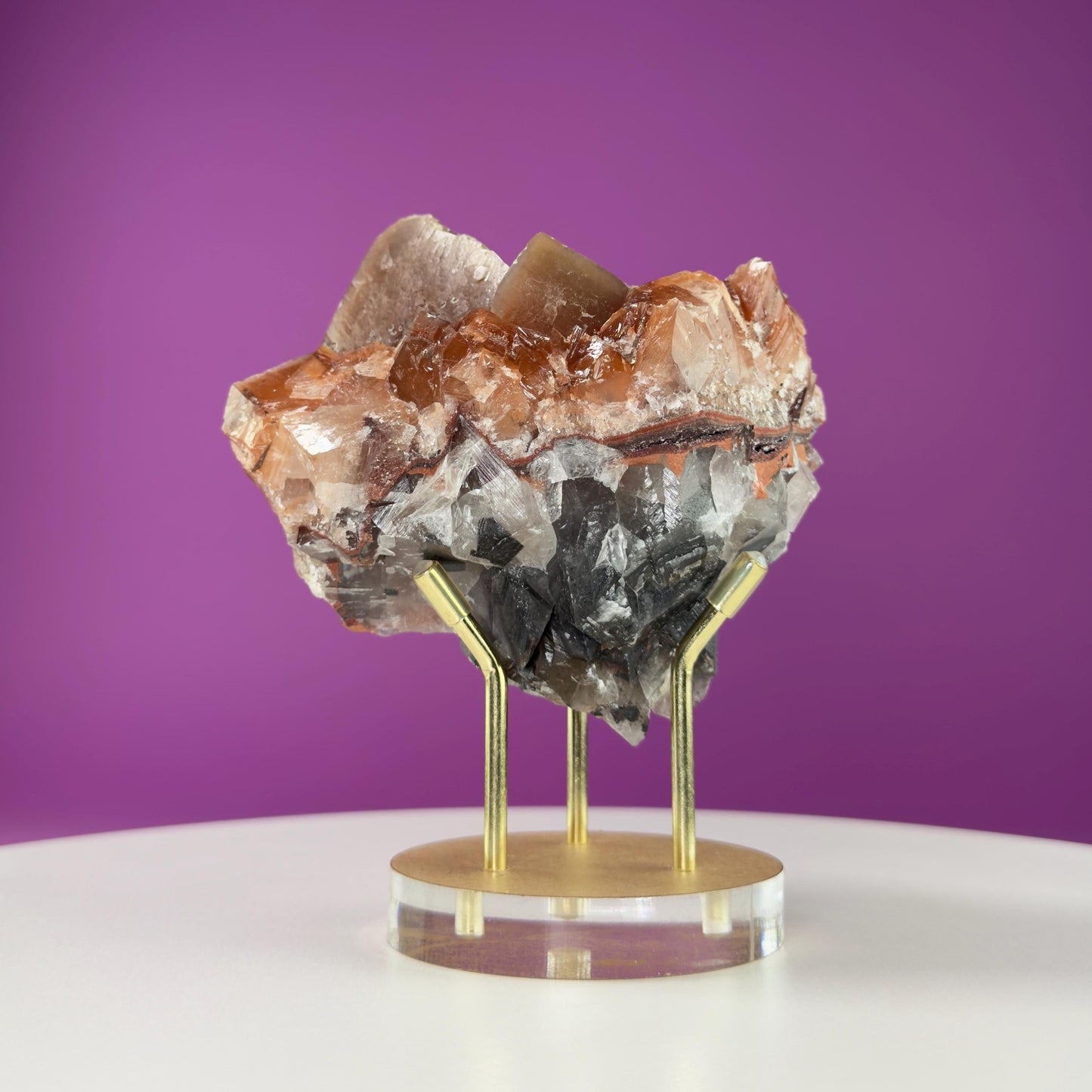 Mariposa Calcite (Mexico) (Includes Gold Metal/Acrylic Stand), UV Reactive