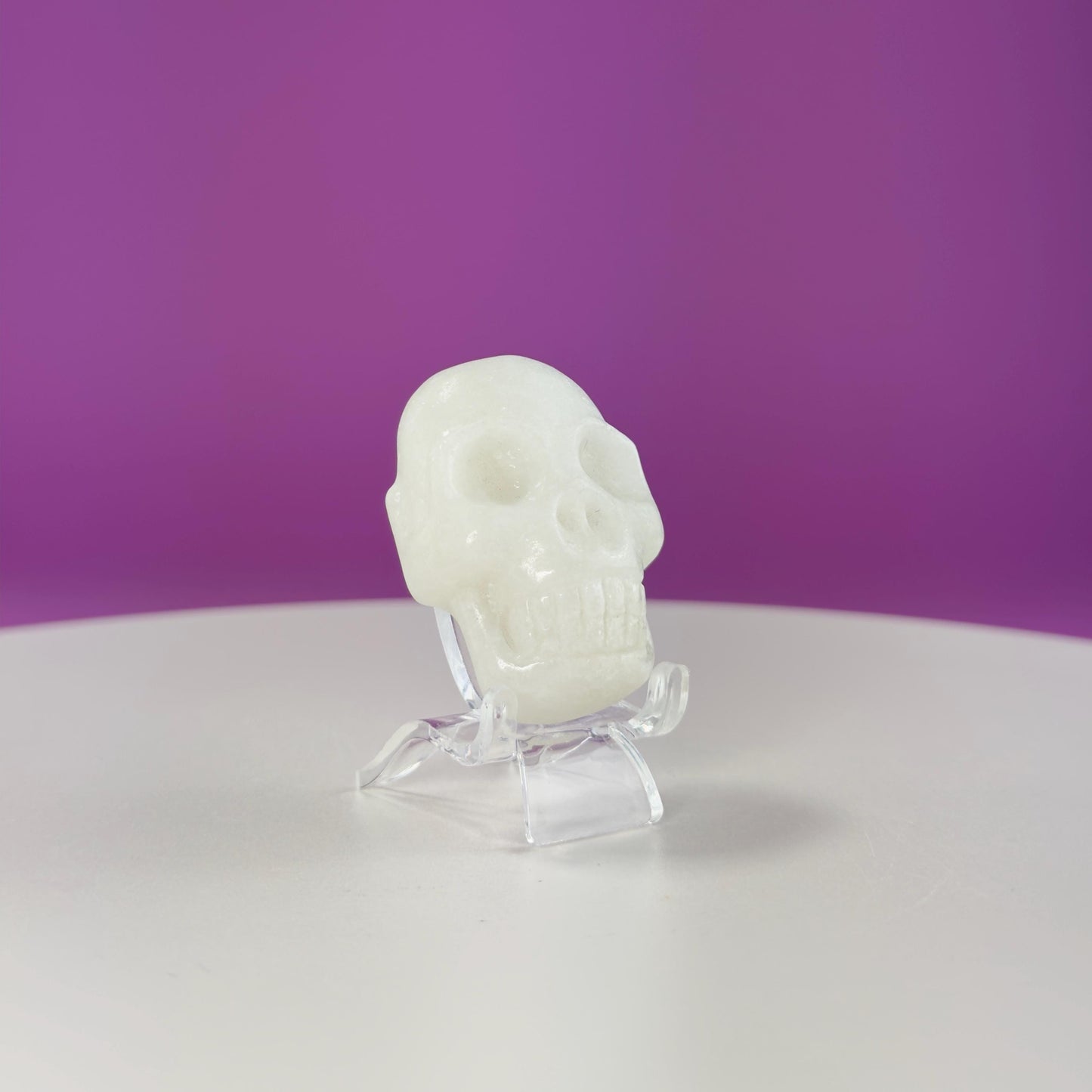 White Jade Mini Double Skull (Includes Acrylic Stand)