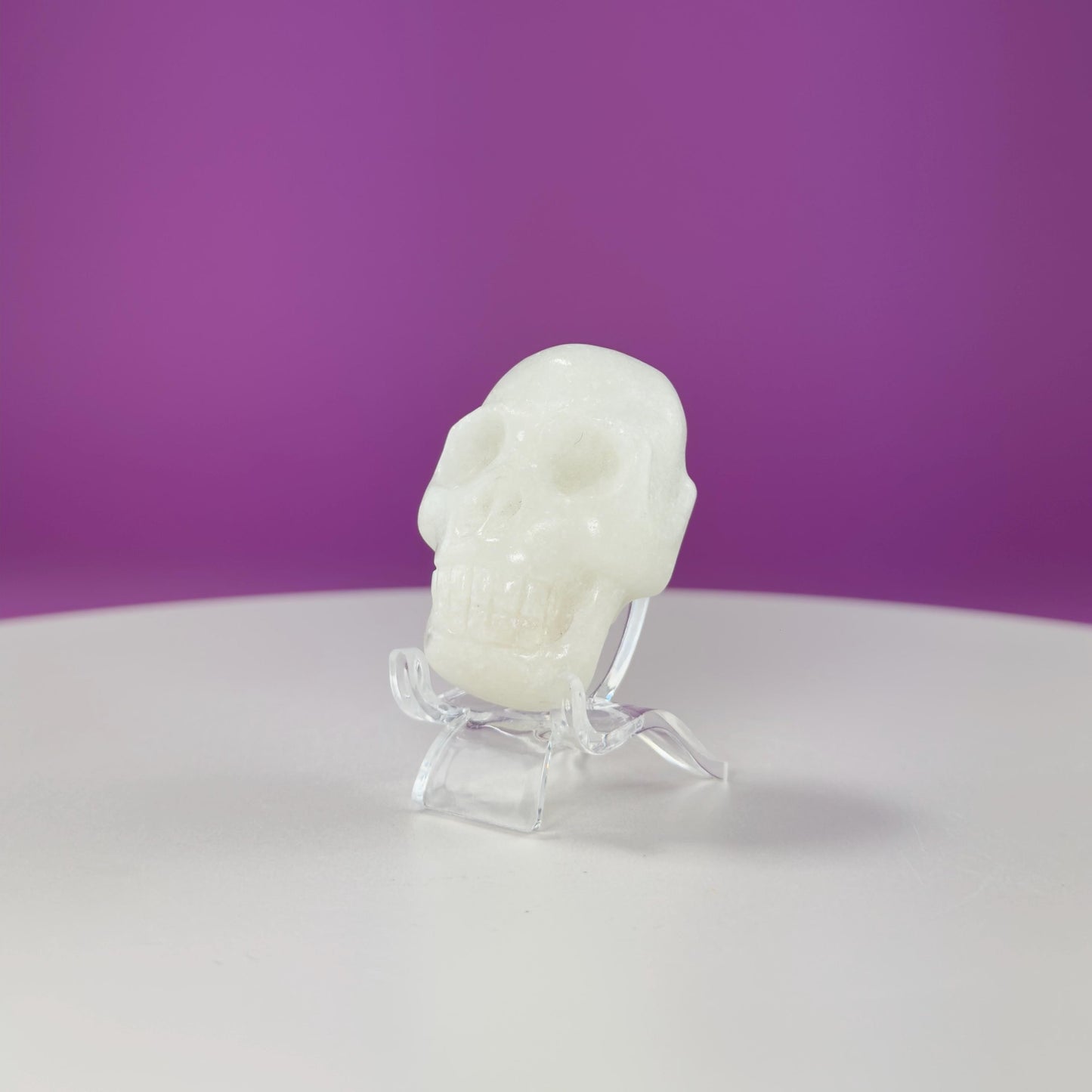 White Jade Mini Double Skull (Includes Acrylic Stand)