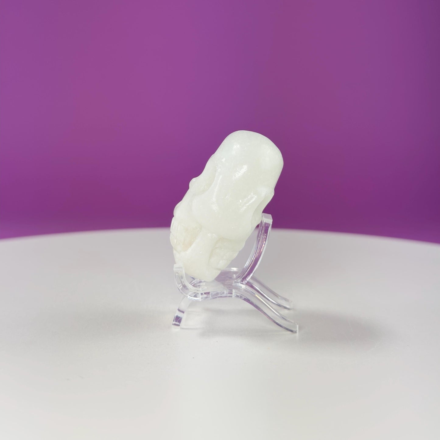 White Jade Mini Double Skull (Includes Acrylic Stand)