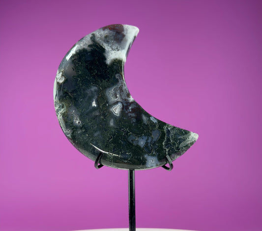 Moss Agate Moon (Includes Black Metal Stand)
